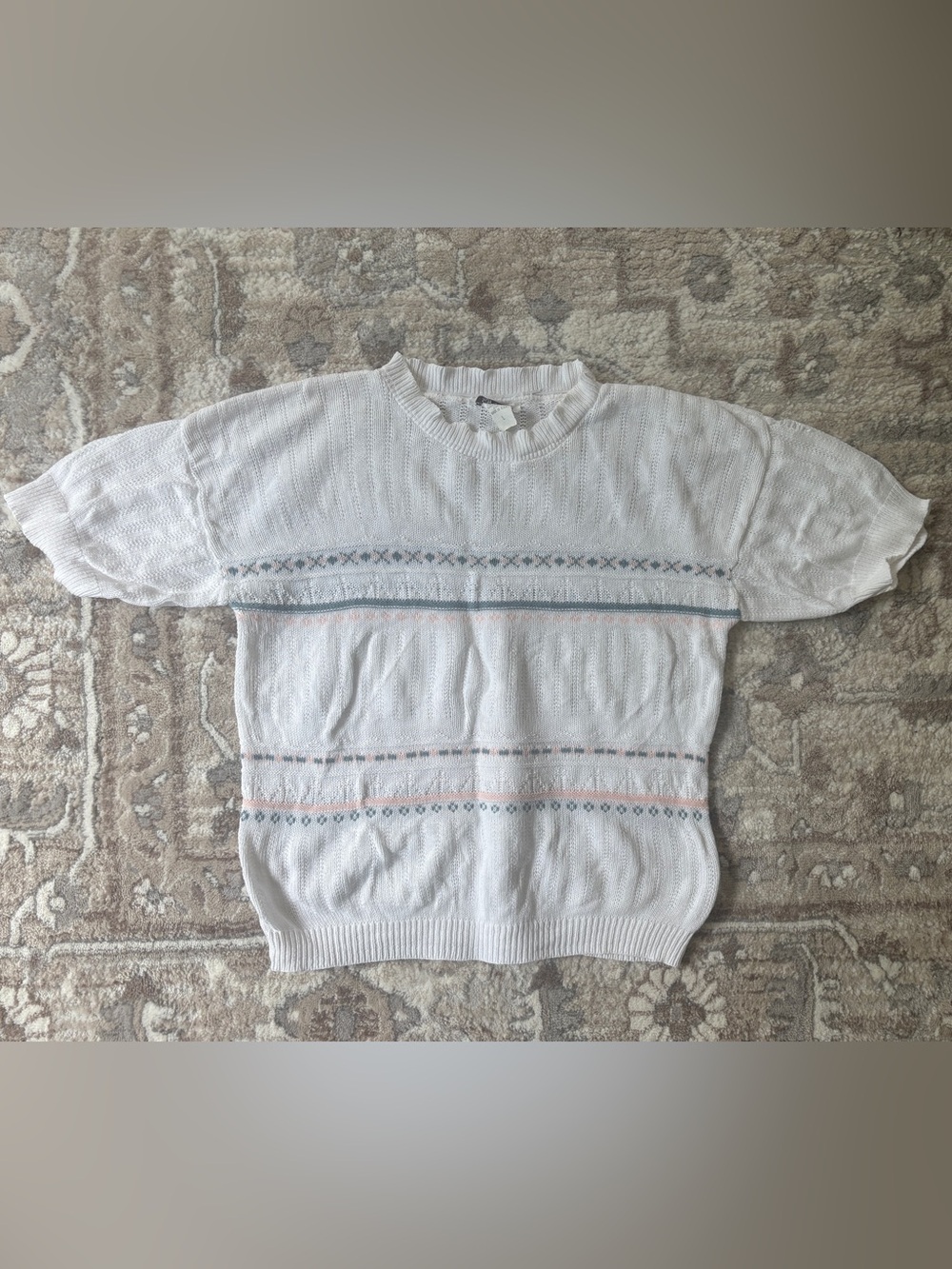 Vintage Carriage Court Pastel Knit Puff Sleeve Sweater Made in USA Size L